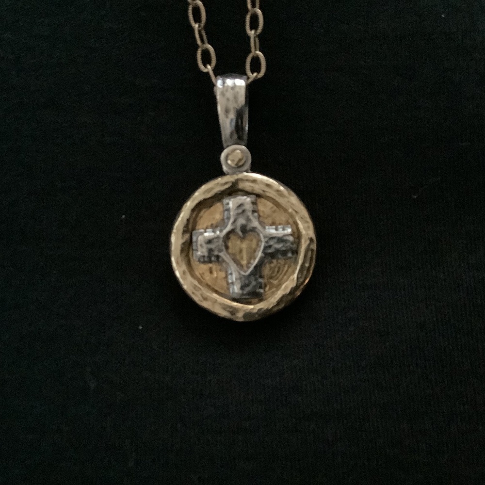 Grace and Heart Twisted Cable Brass Chain with Message Heart and Cross Charm